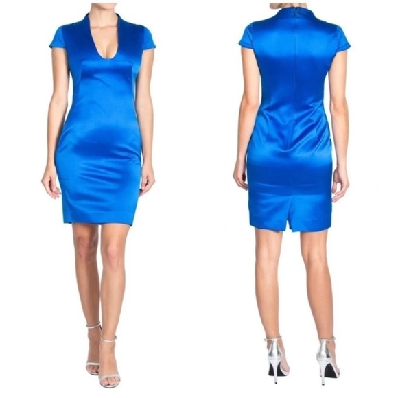 Alexander McQueen Silk Cap Sleeve Mini Cocktail Dress Blue - Picture 1 of 9